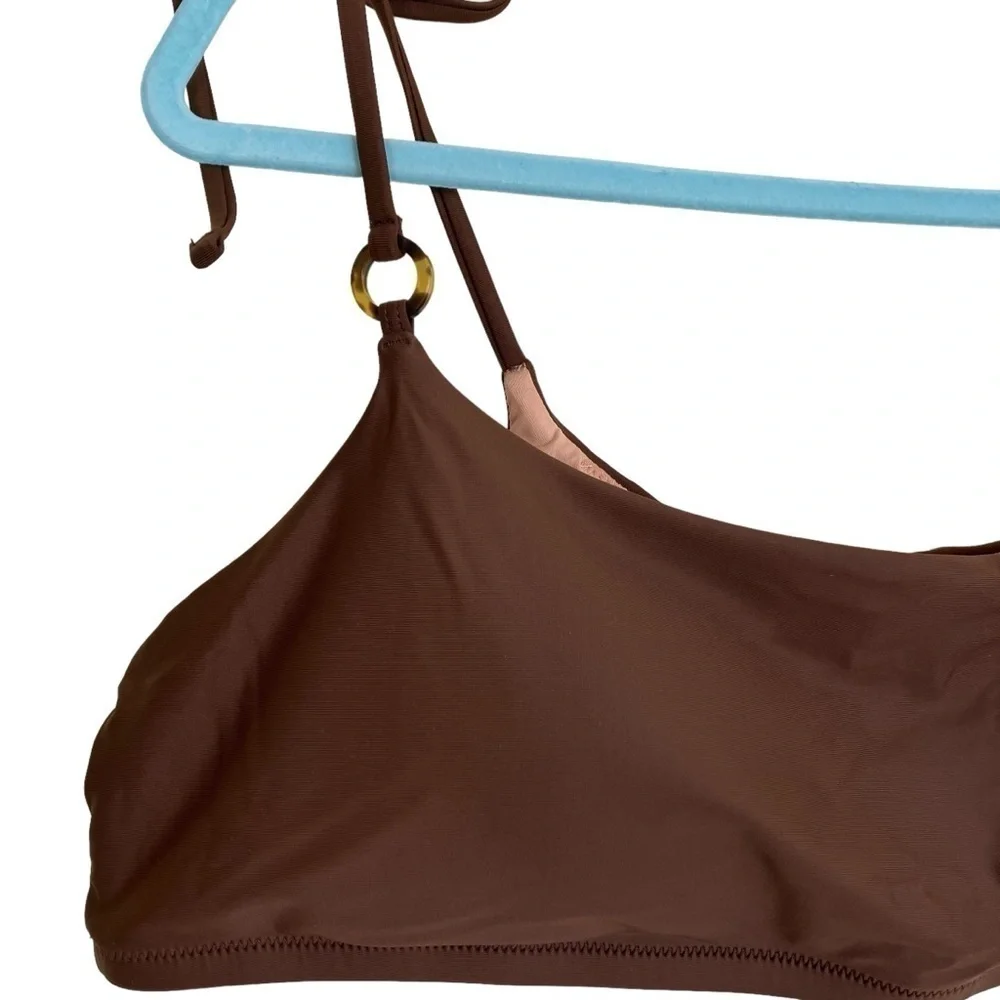 NWT J. Crew Chocolate Brown Scoopneck O-ring Tie-shoulder Padded Bikini Top 3X